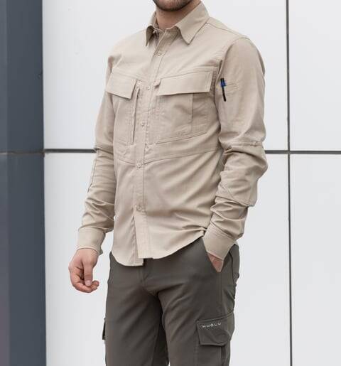 TAKTİK GÖMLEK H LOGOLU KREM - HUĞLU