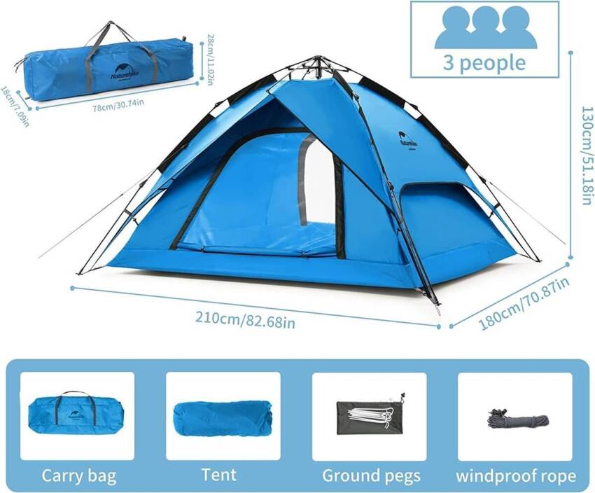 Naturehike 3 Kişilik Otomatik Kamp Çadırı MAVİ - 3